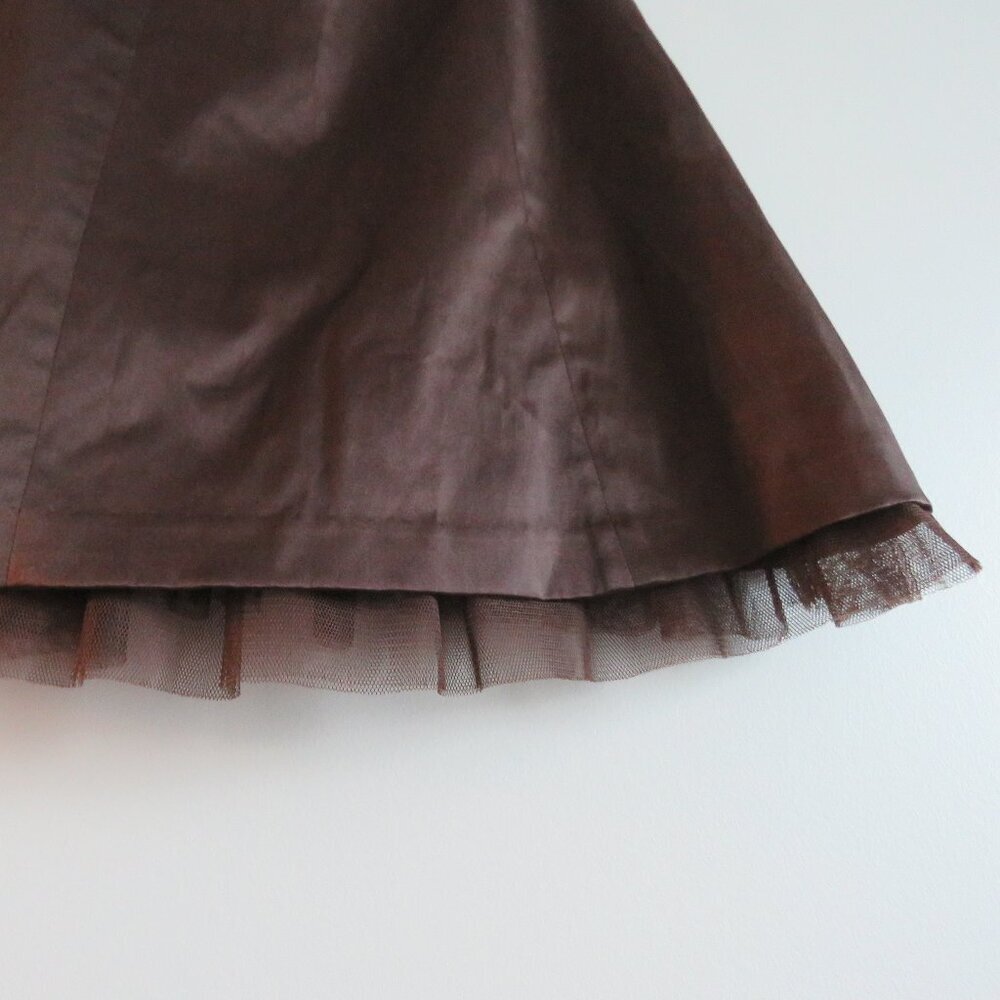 VINTAGE Y2K RW & CO Espresso Brown Satin Sweetheart Tulle Dress Goth - Size US 0 - Picture 6 of 15